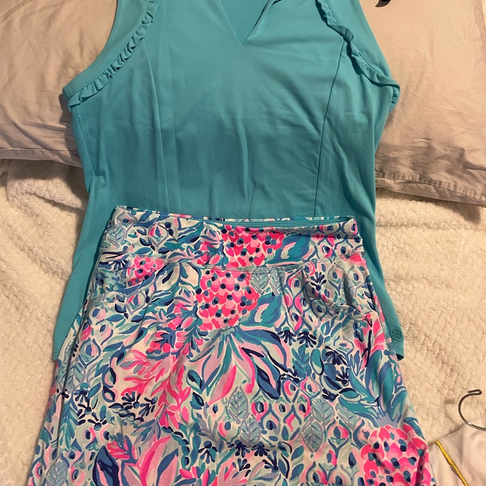 Lilly Pulitzer Blue and Pink Floral Mini Skort Resort Wear SKORT ONLY
